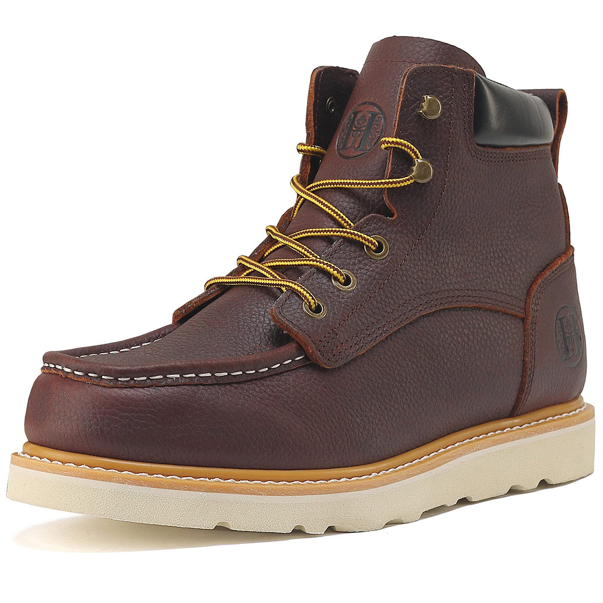 Brown moc toe work boot