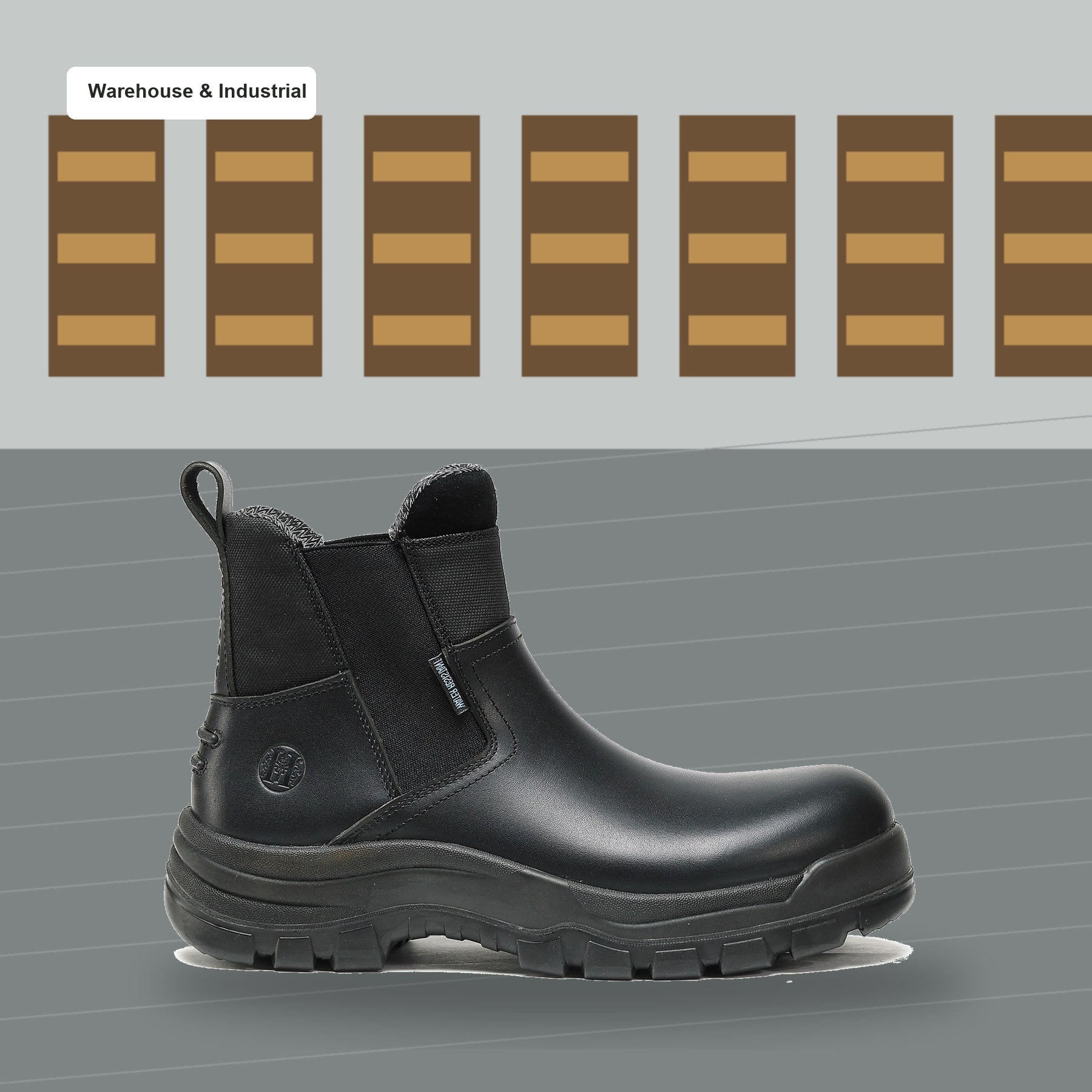 HANDMEN 80M02 black soft toe slip-on work boot for warehouse and industrial work