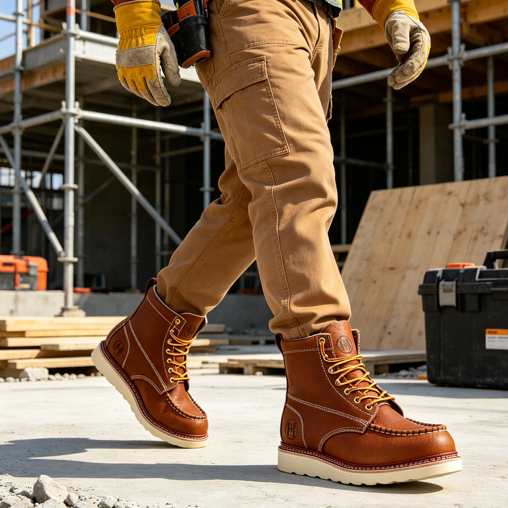 HANDMEN Soft Toe Moc Toe Wedge Work Boot - HVB806