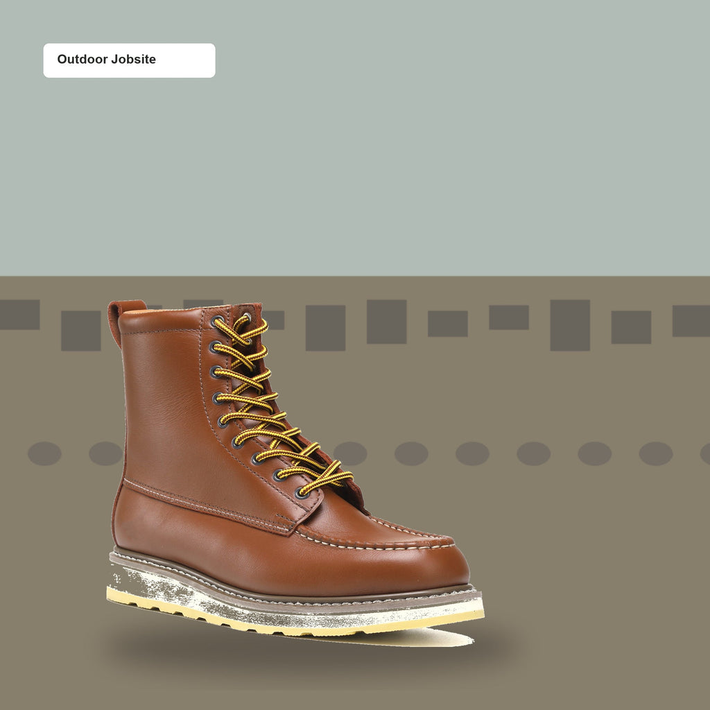 HANDMEN H86994 brown soft toe eight inch work boot for outdoor jobsite use
