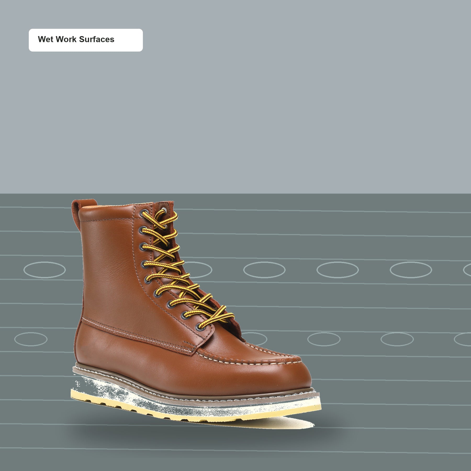 HANDMEN H86994 brown soft toe eight inch work boot on wet work surfaces