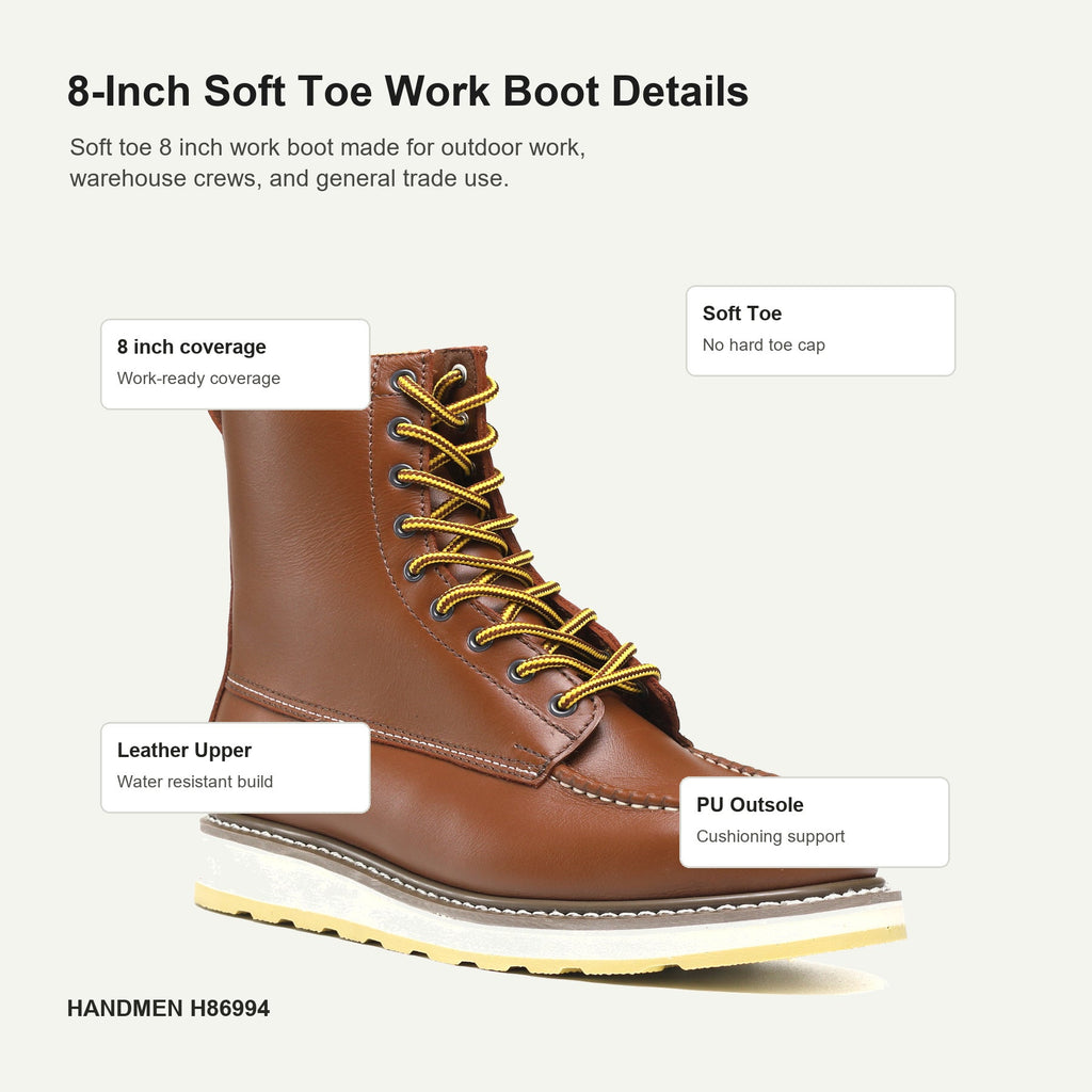 HANDMEN H86994 soft toe eight inch work boot detail callouts