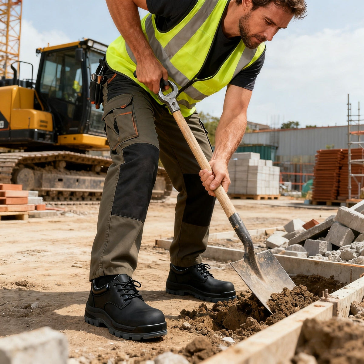 HANDMEN 61N01BK-EE composite toe work shoe in construction jobsite scene