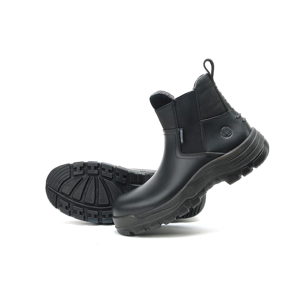 HANDMEN 80M02 soft toe black slip on work boot outsole view