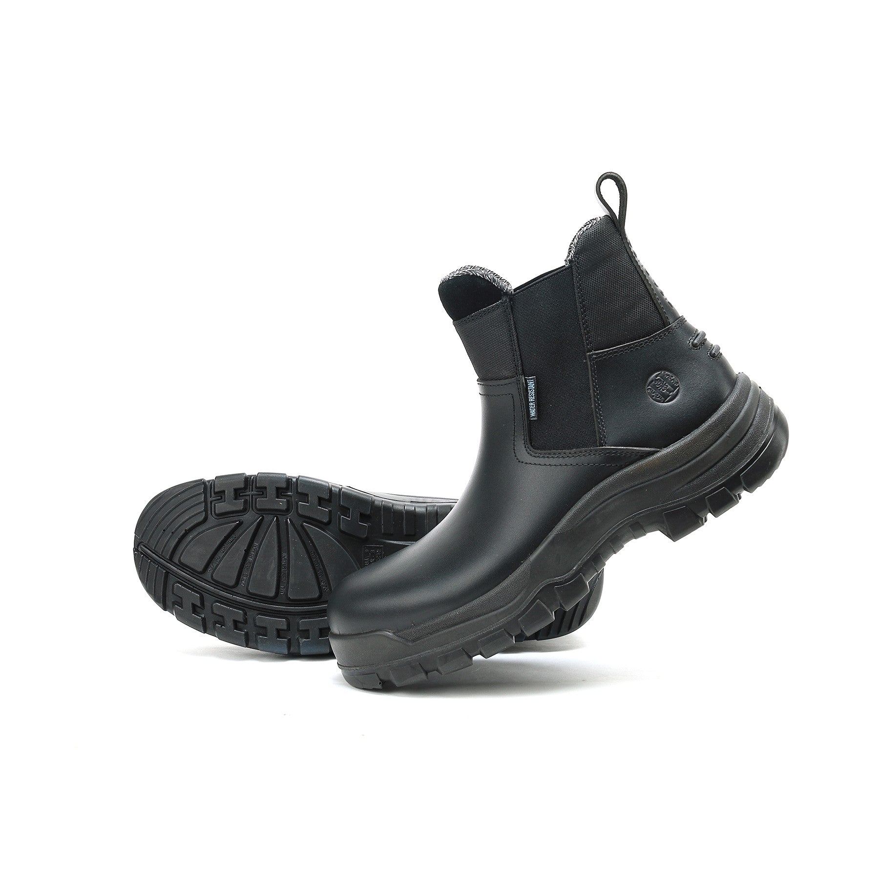 HANDMEN 80M02 soft toe black slip on work boot outsole view