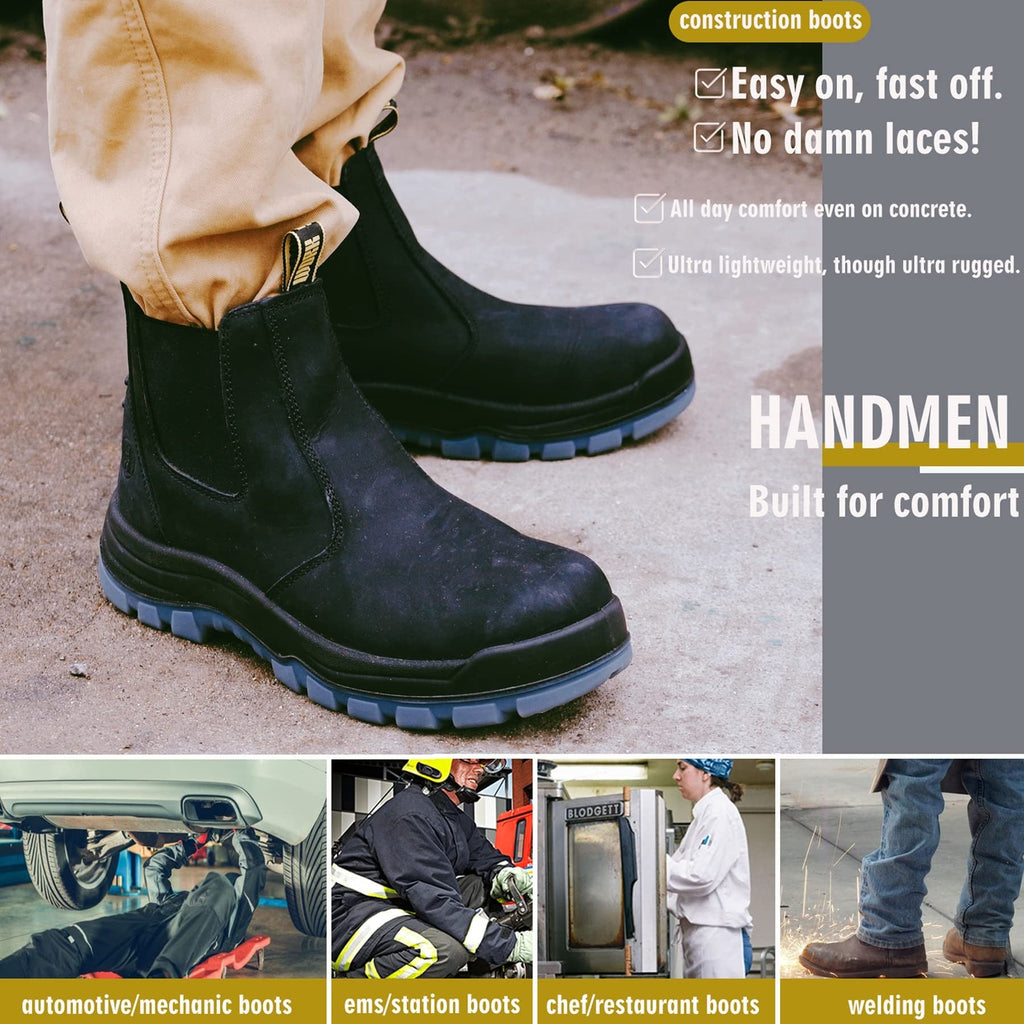 HANDMEN 80N04 black soft toe slip-on work boot workplace view