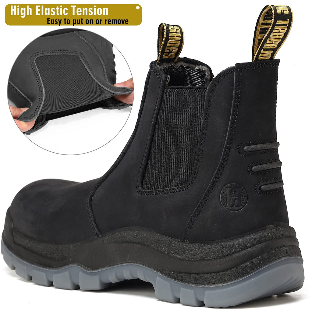 HANDMEN 80N04 black soft toe slip-on work boot rear view
