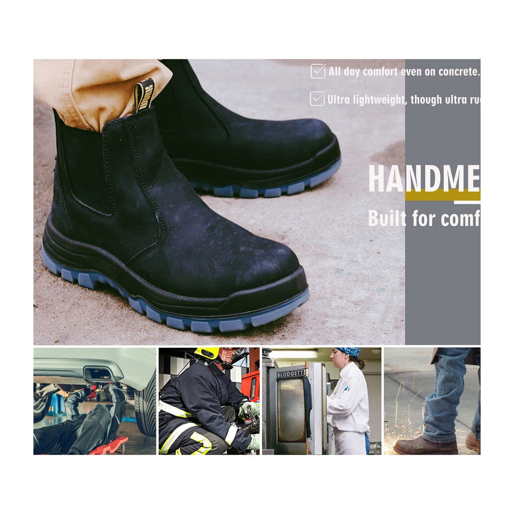 HANDMEN 80N04 black soft toe slip-on work boot use detail