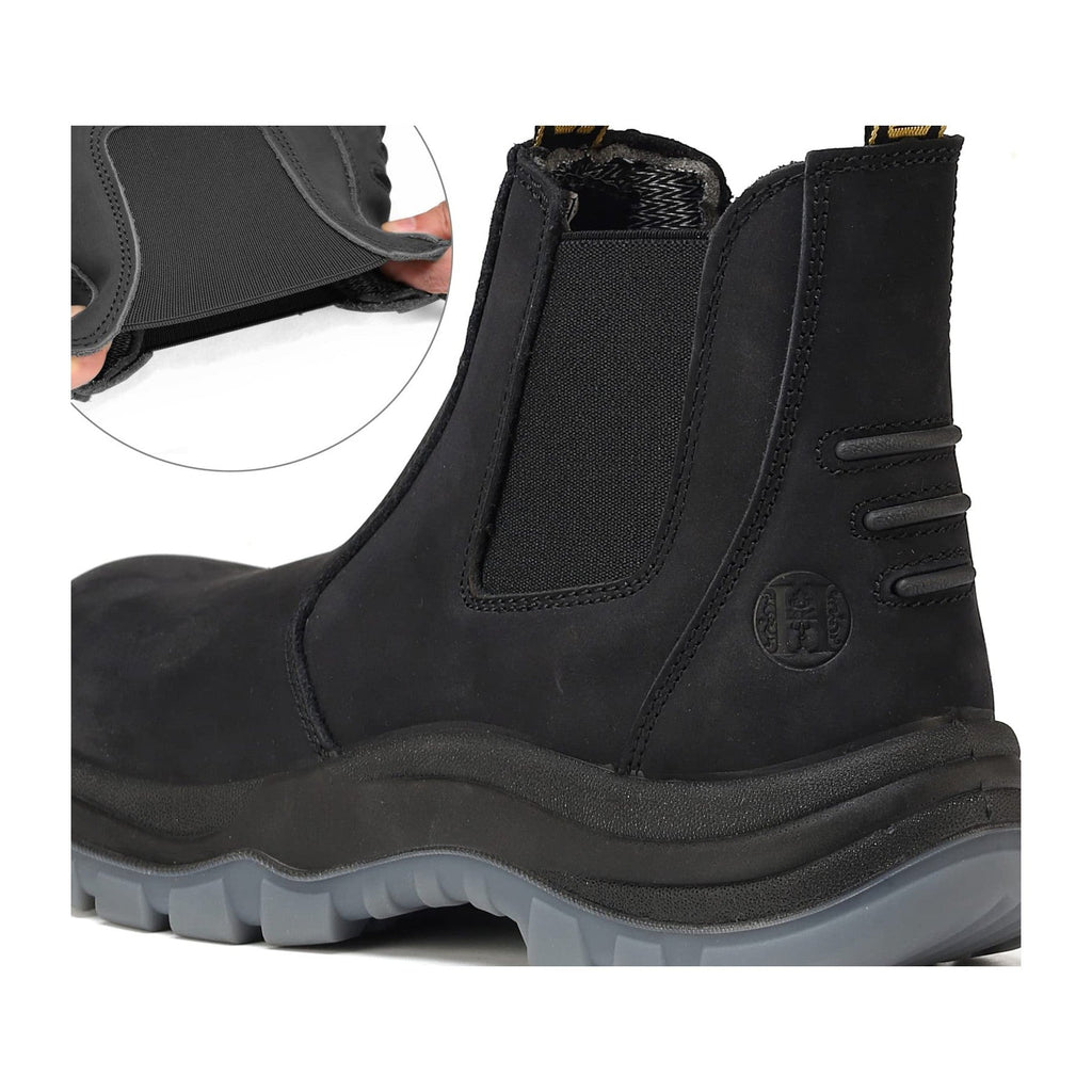 HANDMEN 80N04 black soft toe slip-on work boot pull-on detail
