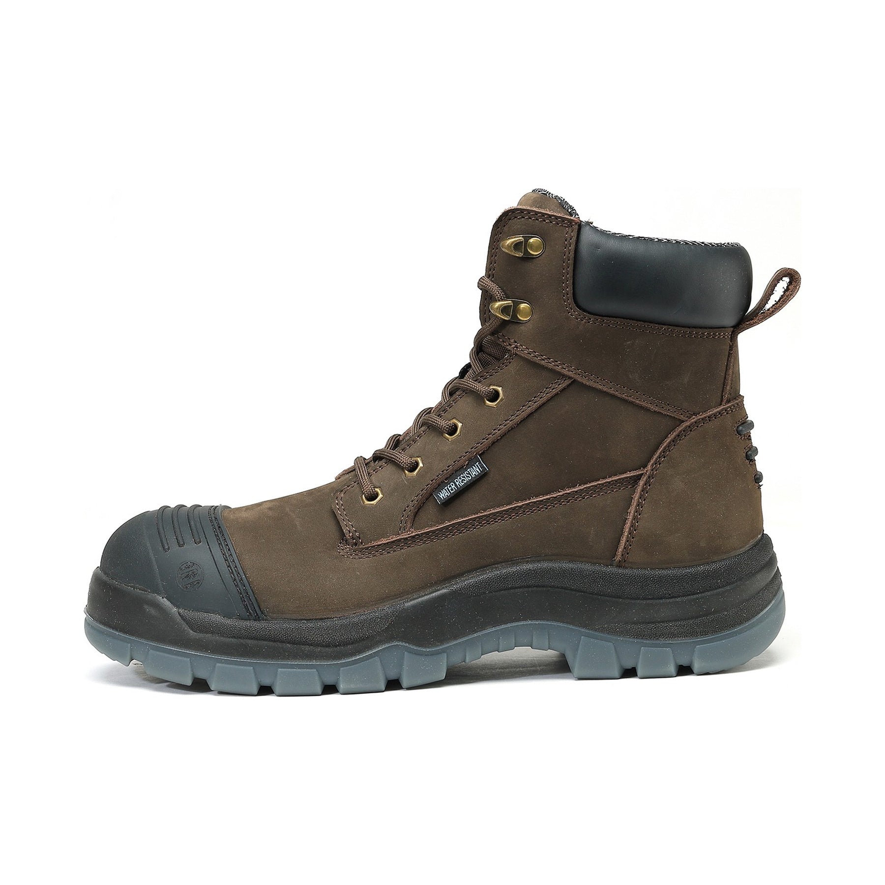 HANDMEN 81N02 brown fiberglass composite toe lace-up work boot on white background
