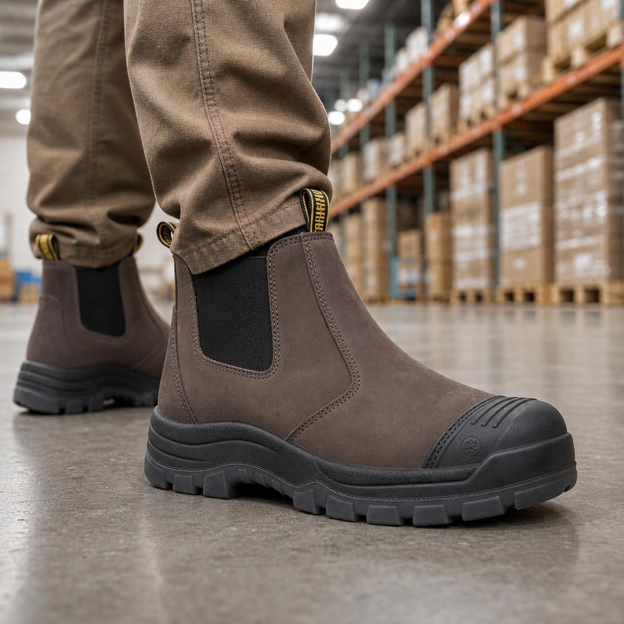 HANDMEN COF822 brown fiberglass composite toe Chelsea work boot for warehouse work