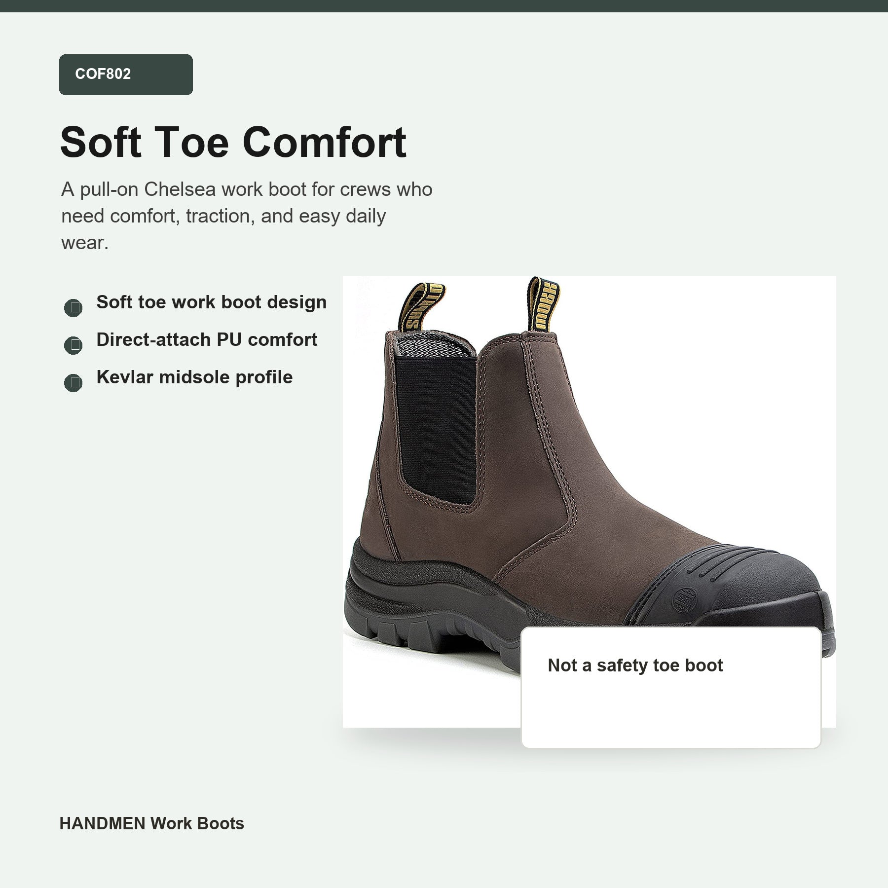 HANDMEN COF802 soft toe comfort feature graphic