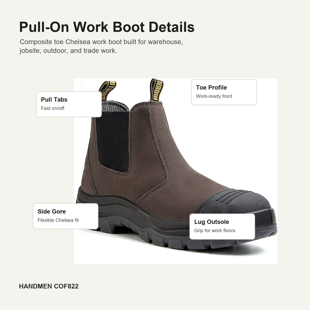 HANDMEN COF822 composite toe Chelsea work boot detail callouts