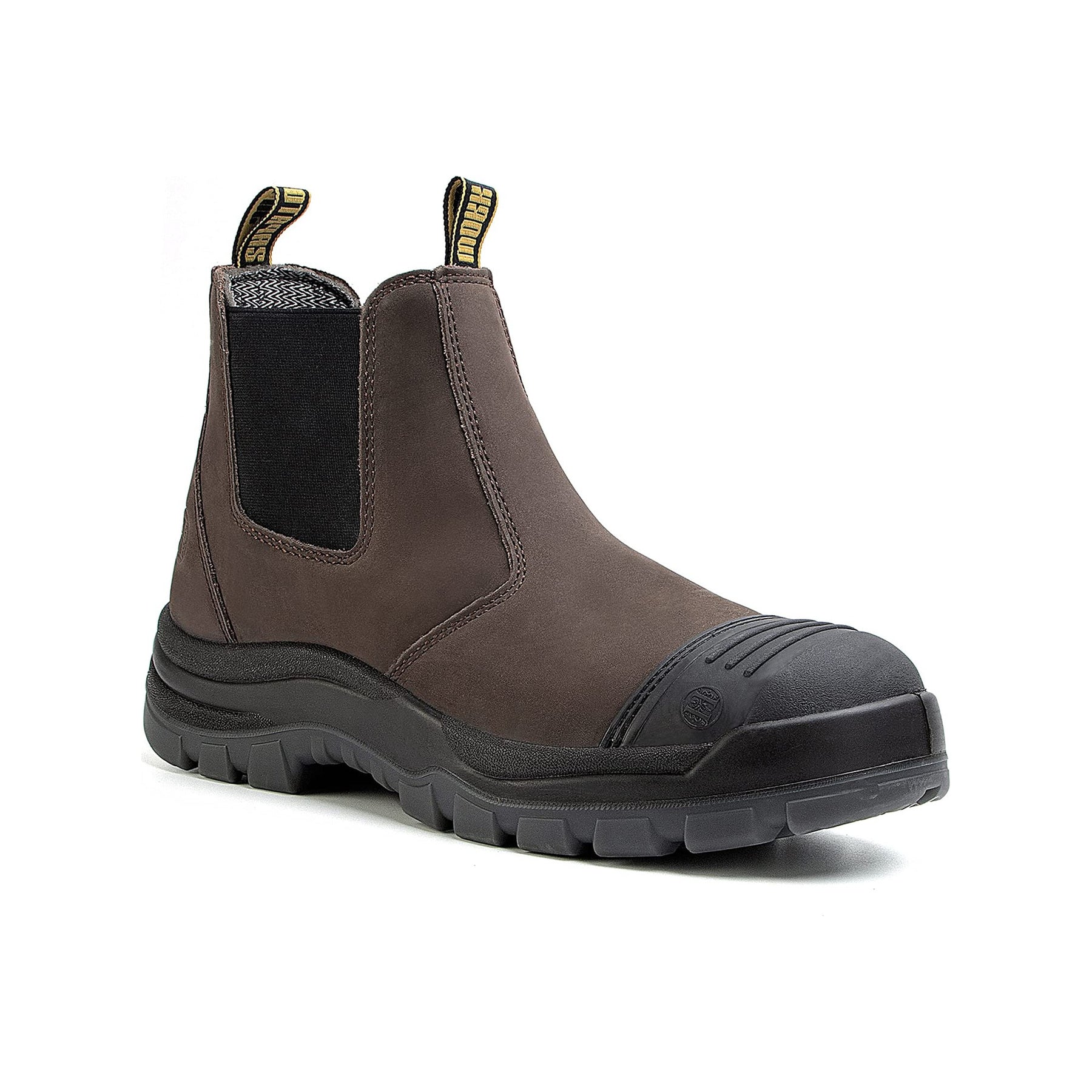 HANDMEN COF822 brown fiberglass composite toe Chelsea work boot on white background, toe facing right