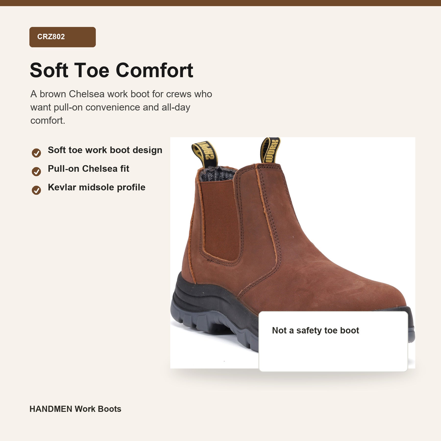 HANDMEN CRZ802 soft toe comfort feature graphic