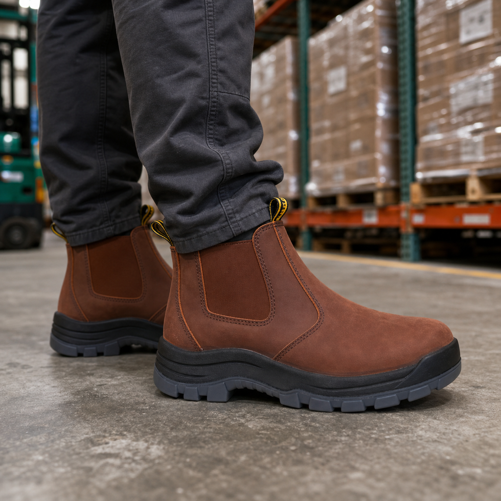 HANDMEN CRZ802 brown soft toe Chelsea work boot for warehouse work