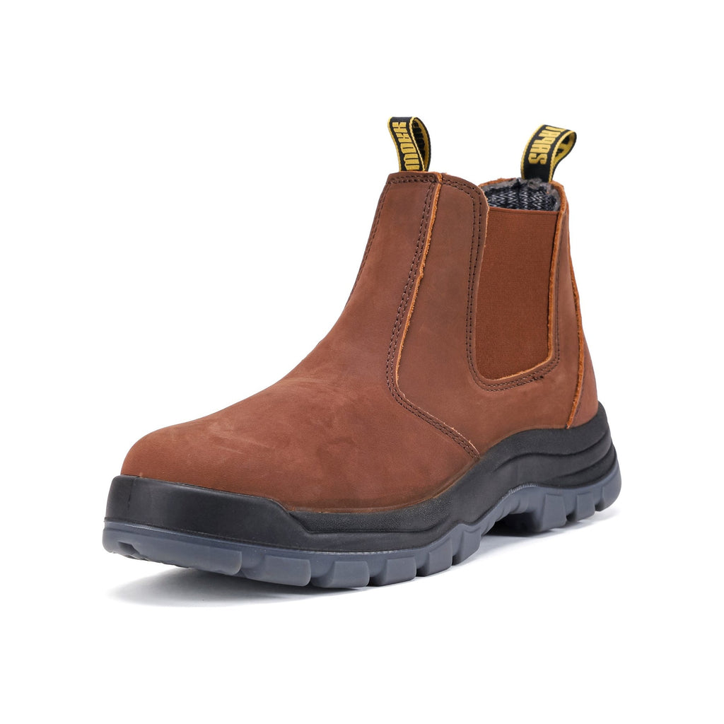 HANDMEN CRZ822 brown fiberglass composite toe Chelsea work boot on white background