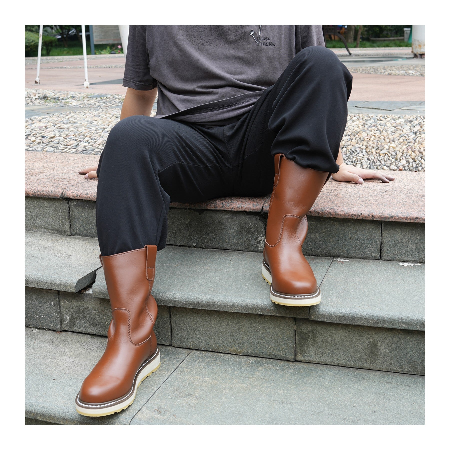 HANDMEN H86984 10-inch brown pull-on work boot lifestyle view