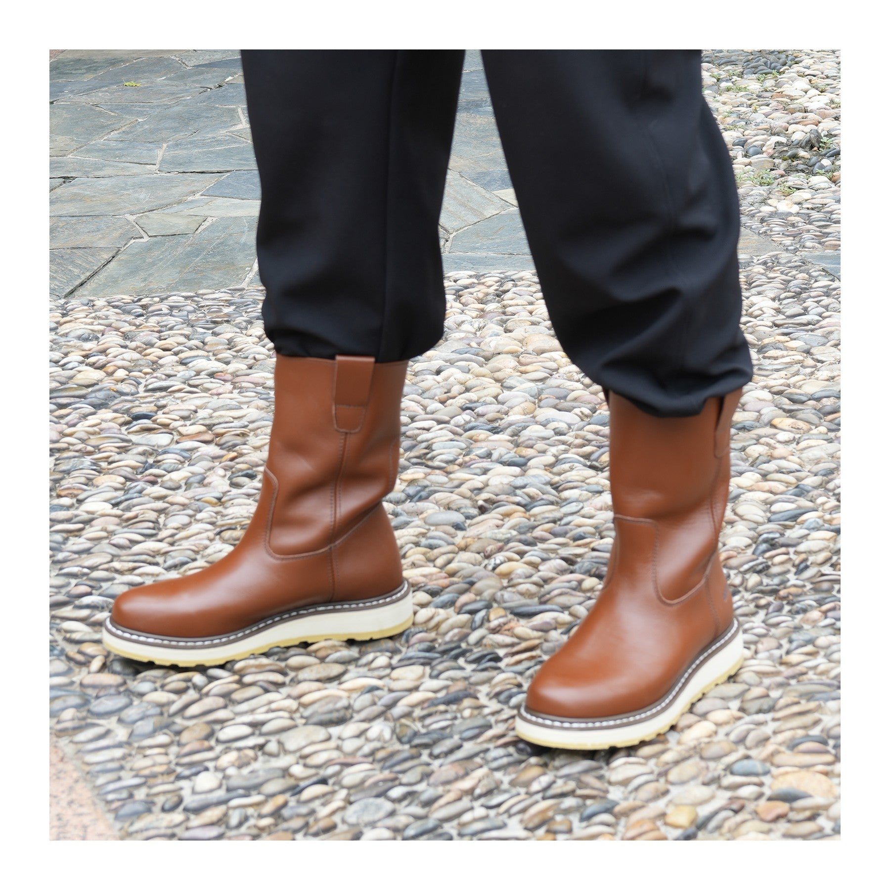 HANDMEN H86984 brown 10-inch pull-on work boot pair