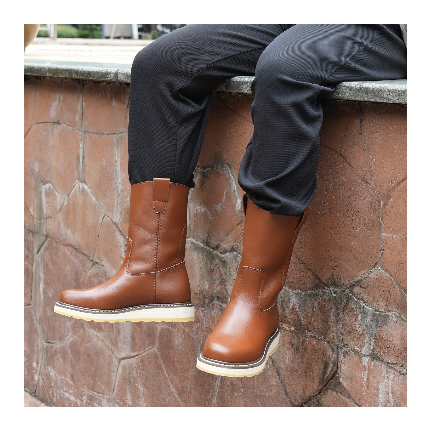 HANDMEN H86984 10-inch work boot seated lifestyle view