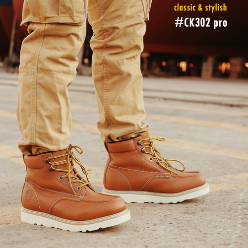 HANDMEN HVB302 brown soft toe moc toe wedge work boot image 3