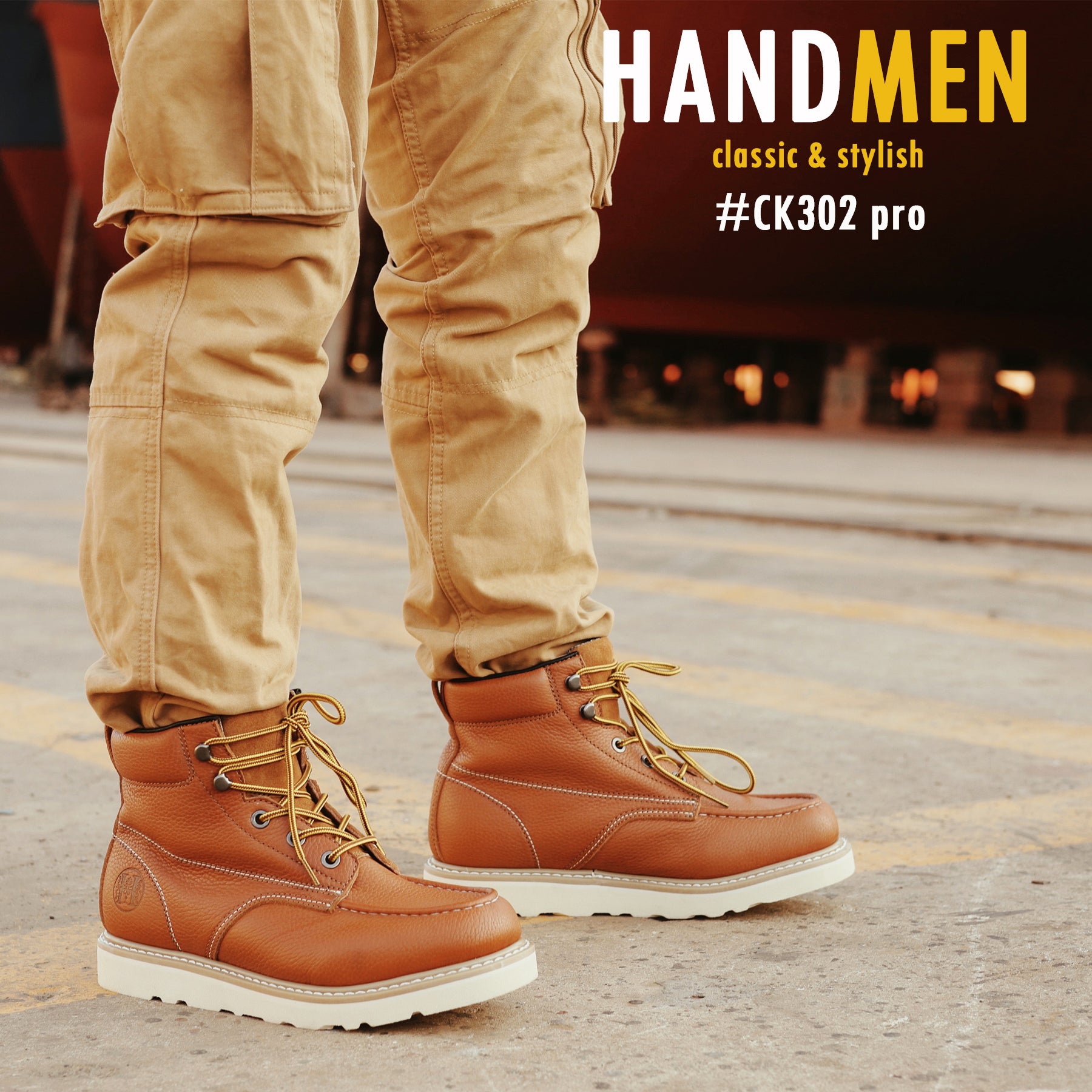 HANDMEN HVB302 brown soft toe moc toe wedge work boot image 4