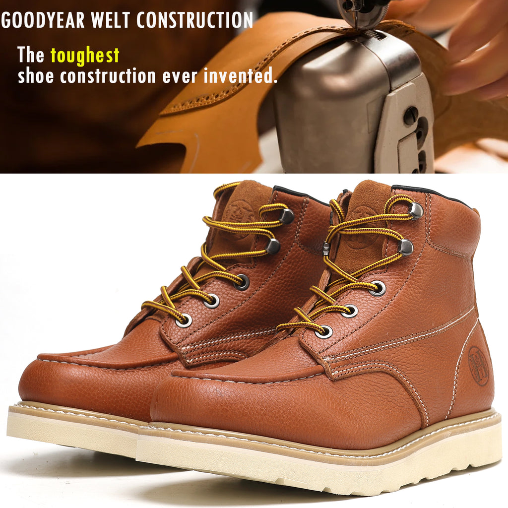 HANDMEN HVB302 brown soft toe moc toe wedge work boot image 7