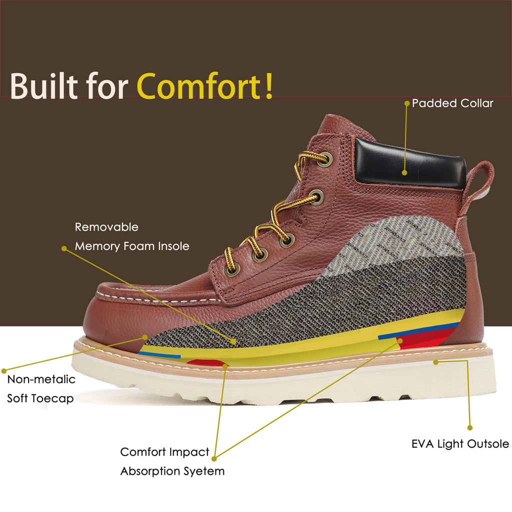 HANDMEN HVB303 brown soft toe moc toe wedge work boot image 5