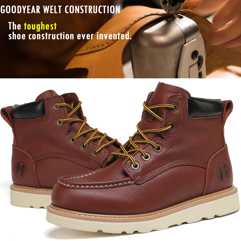 HANDMEN HVB303 brown soft toe moc toe wedge work boot image 7