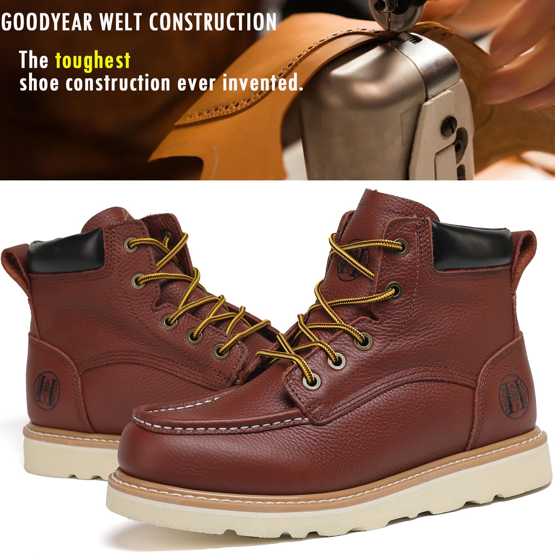 HANDMEN HVB303 brown soft toe moc toe wedge work boot image 7