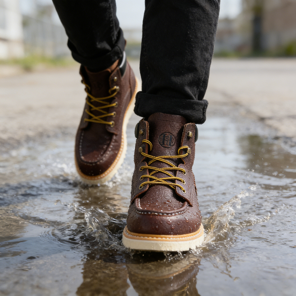 HANDMEN HVB305 brown soft toe moc toe wedge work boot image 3