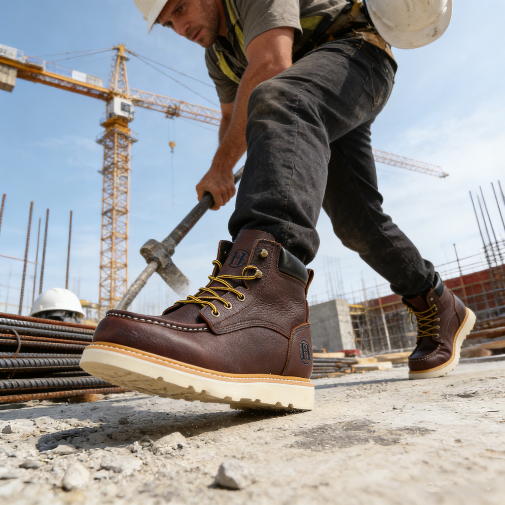 HANDMEN HVB305 brown soft toe moc toe wedge work boot image 6