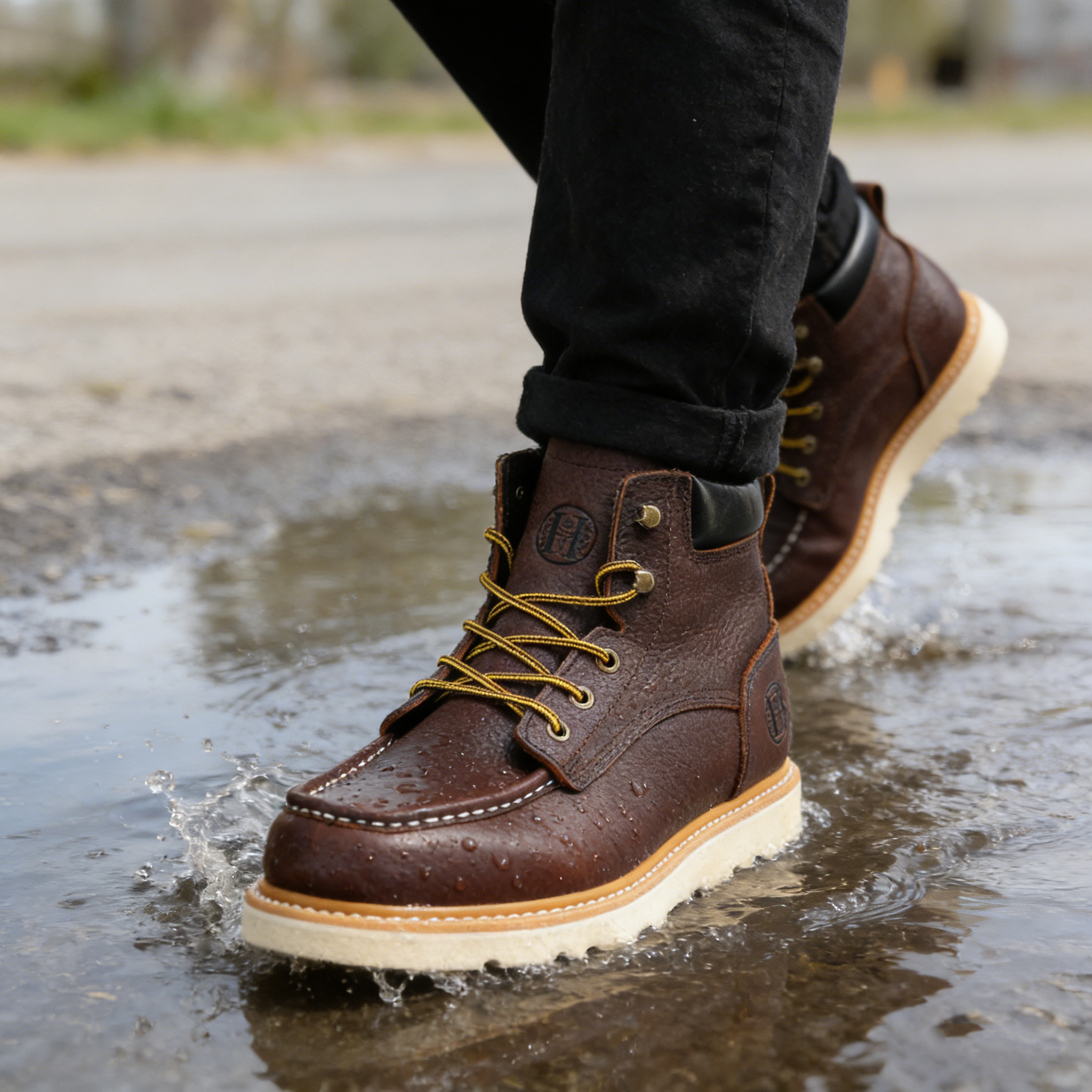HANDMEN HVB305 brown soft toe moc toe wedge work boot image 7