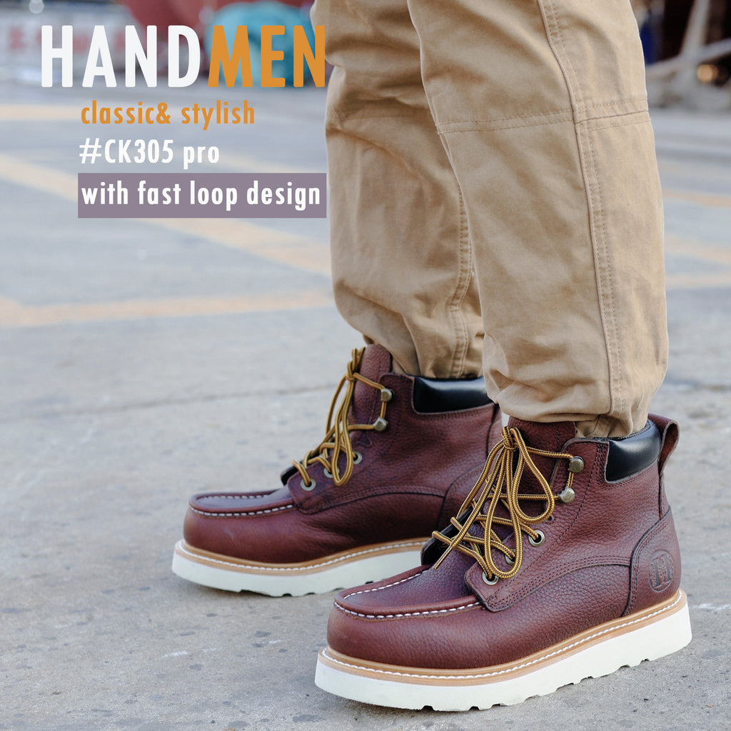 HANDMEN HVB305 brown soft toe moc toe wedge work boot image 9