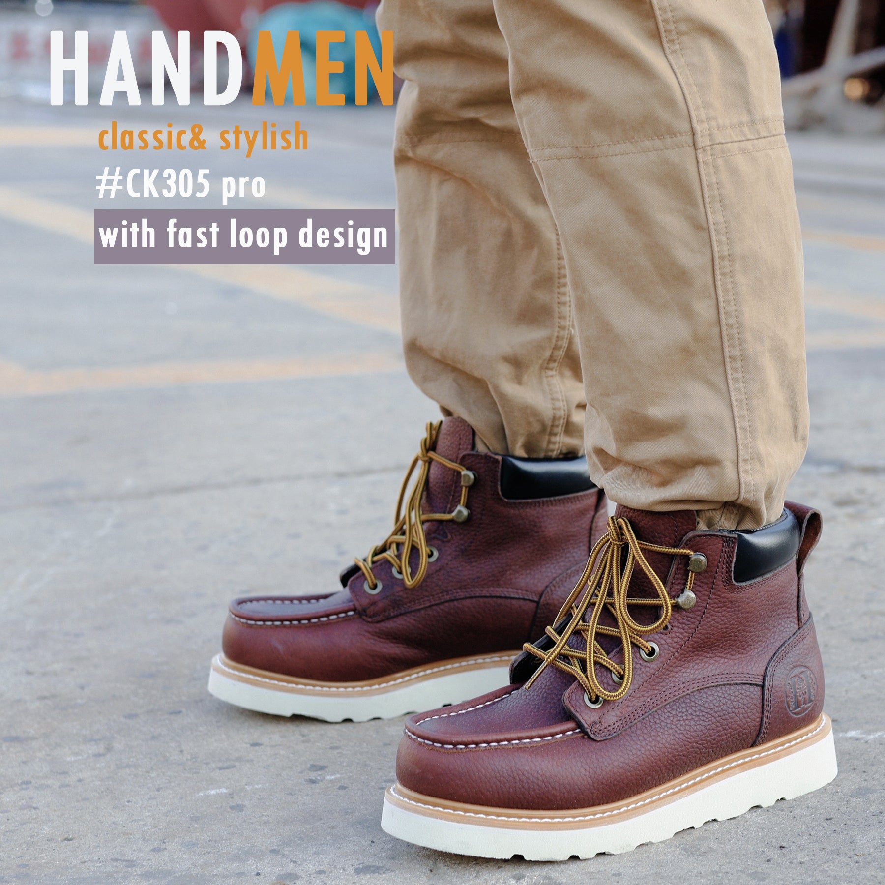 HANDMEN HVB305 brown soft toe moc toe wedge work boot image 9
