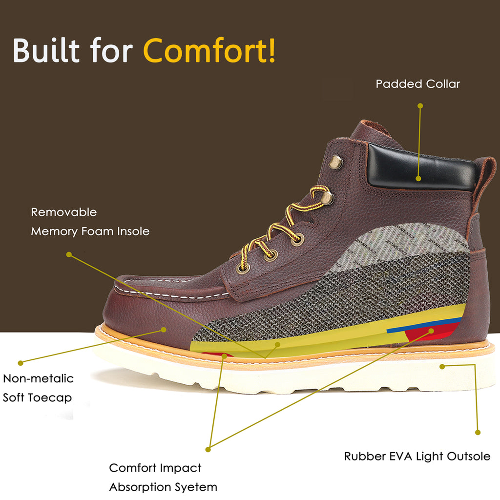 HANDMEN HVB305 brown soft toe moc toe wedge work boot image 10