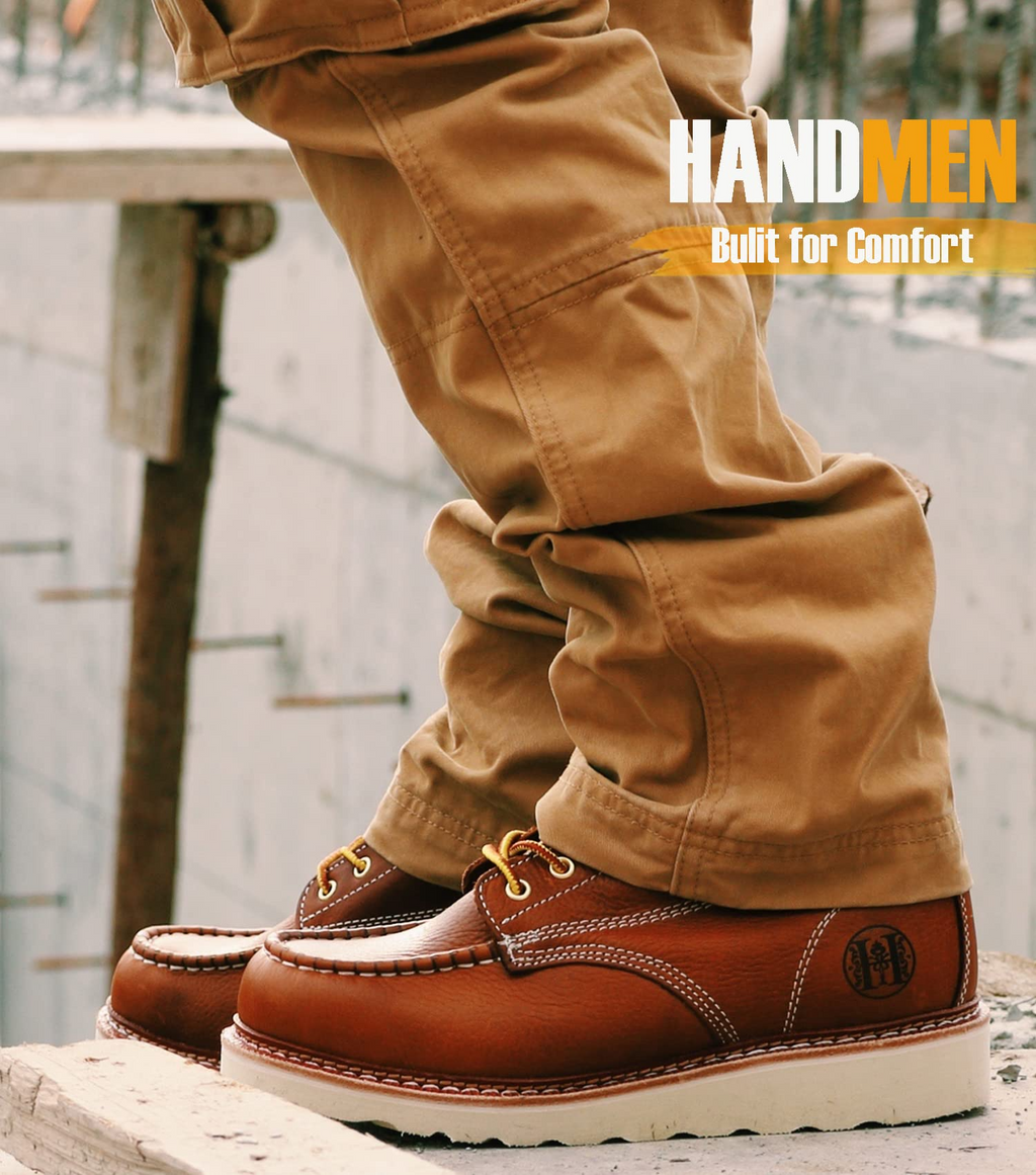 HANDMEN HVB806 brown soft toe moc toe wedge work boot image 2