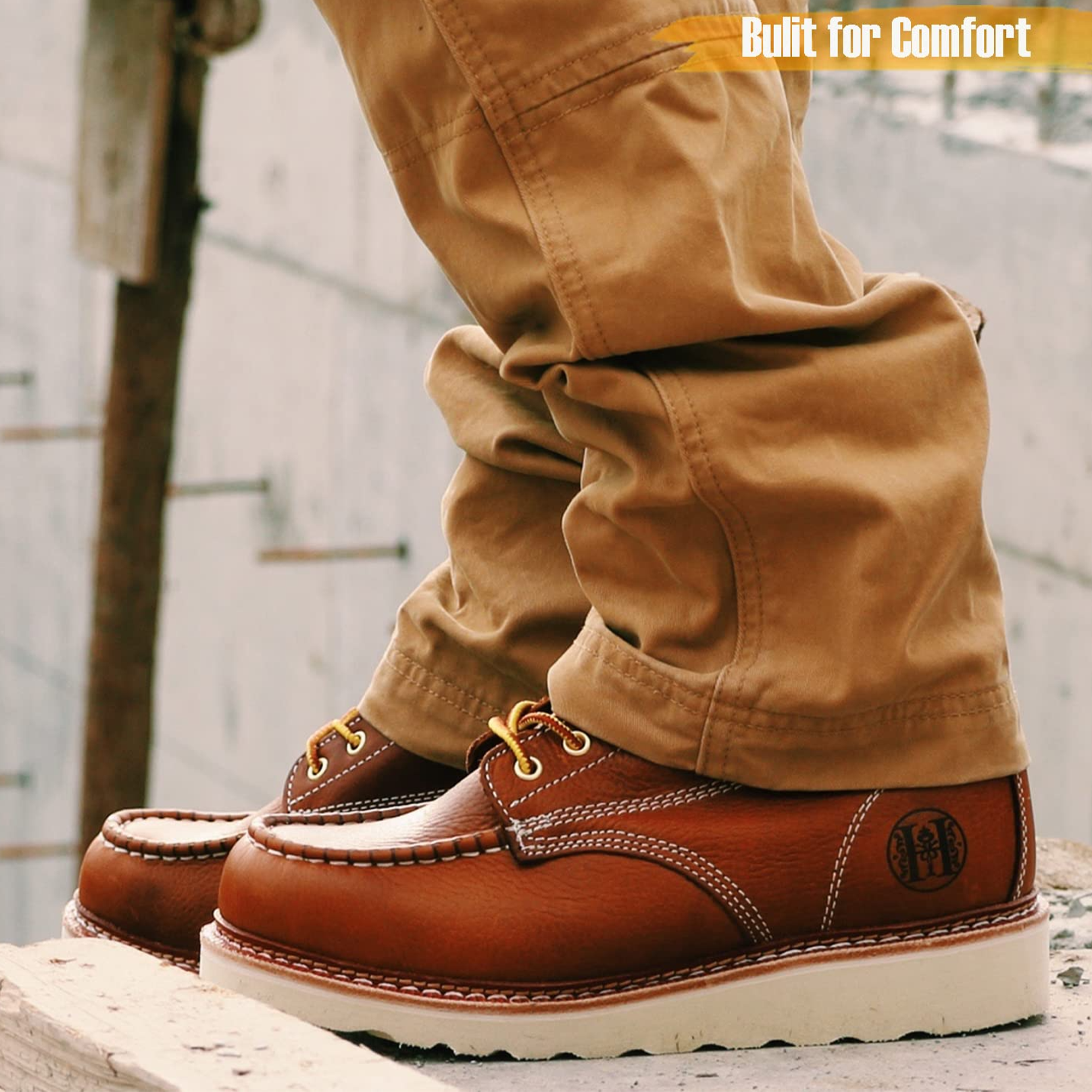 HANDMEN HVB806 brown soft toe moc toe wedge work boot image 9