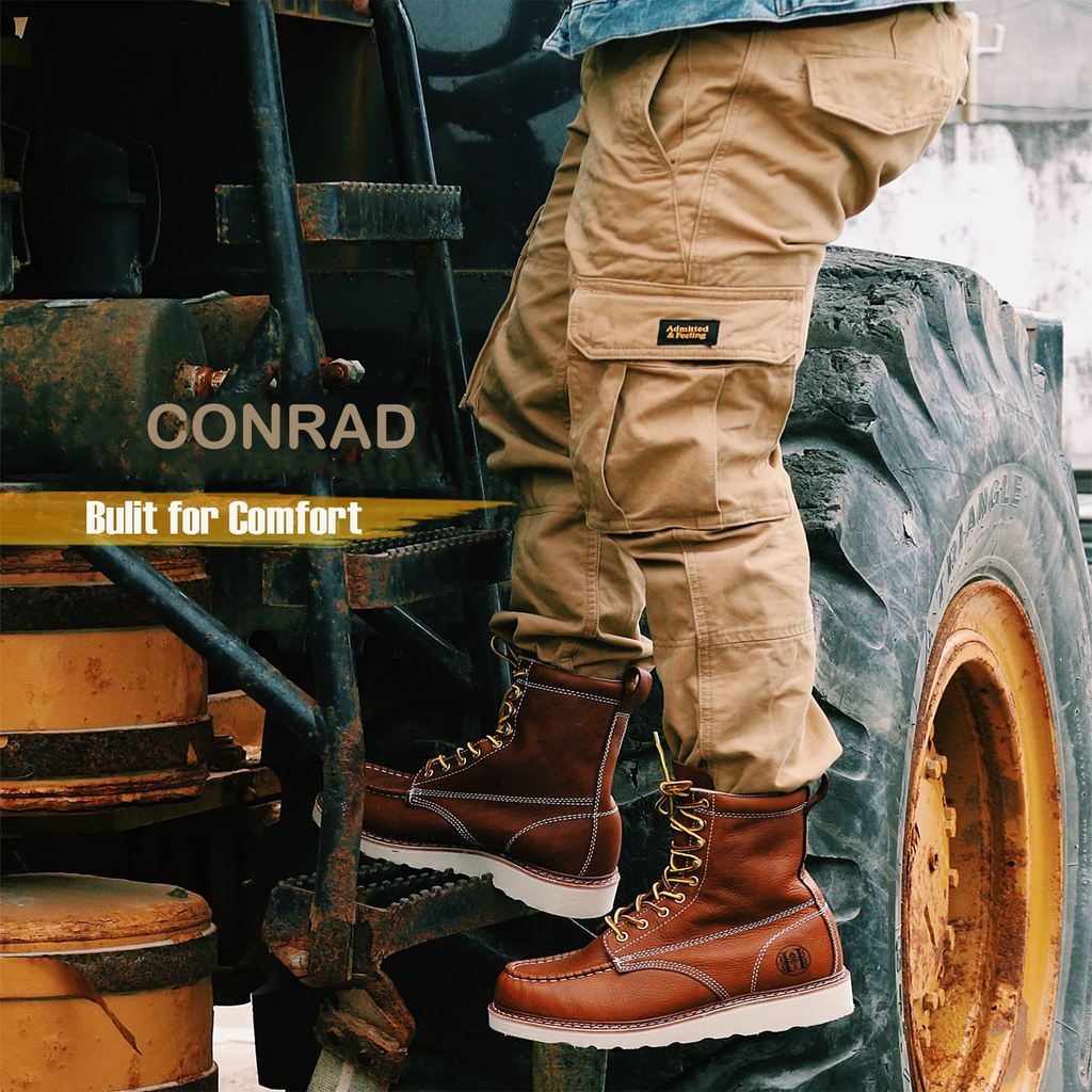 HANDMEN HVB808 brown soft toe moc toe wedge work boot image 8