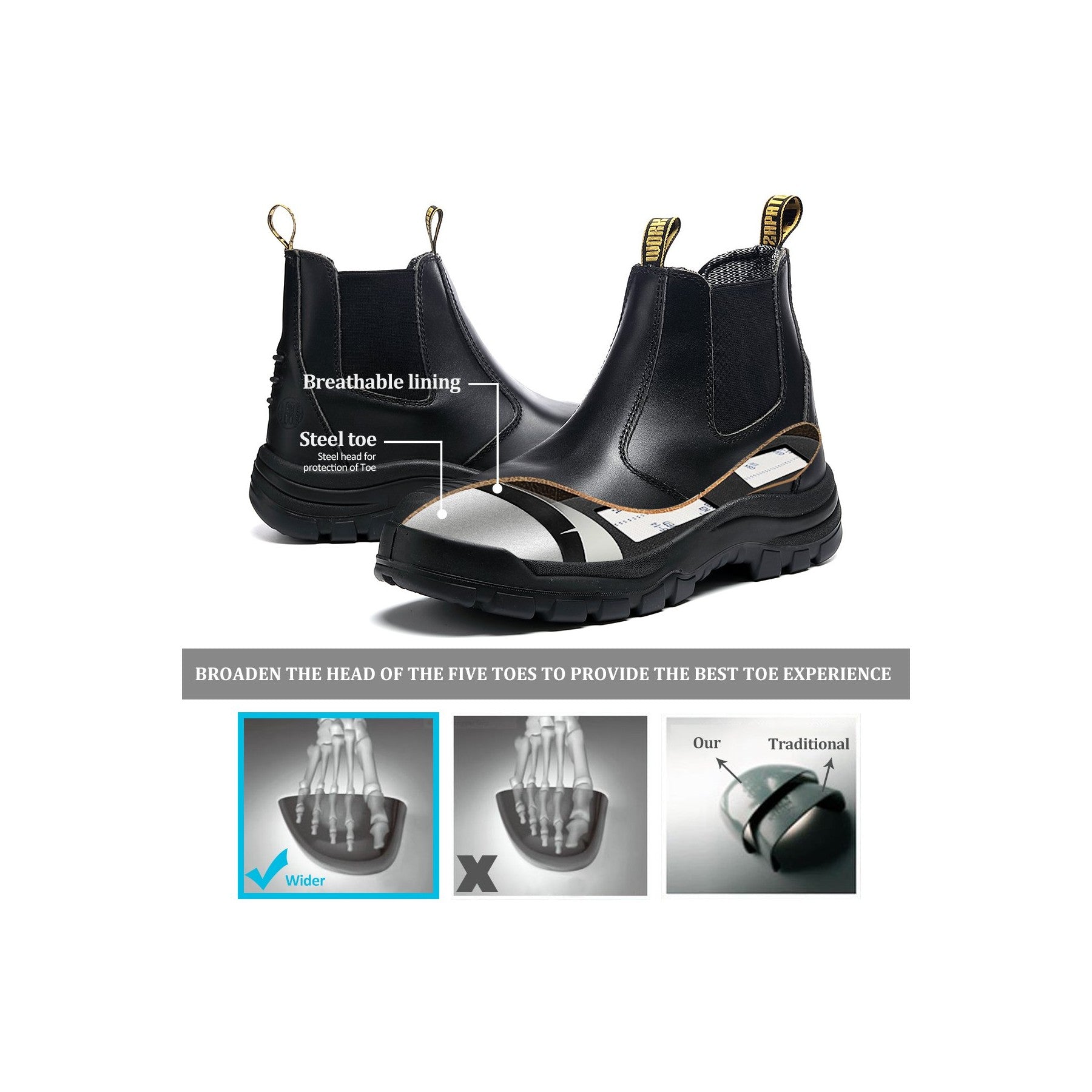 HANDMEN LV822 black fiberglass composite toe Chelsea work boot feature view