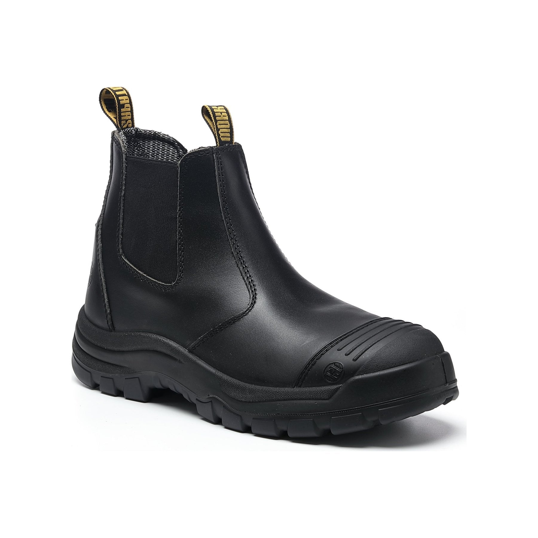 HANDMEN LV822 black fiberglass composite toe Chelsea work boot on white background, toe facing right