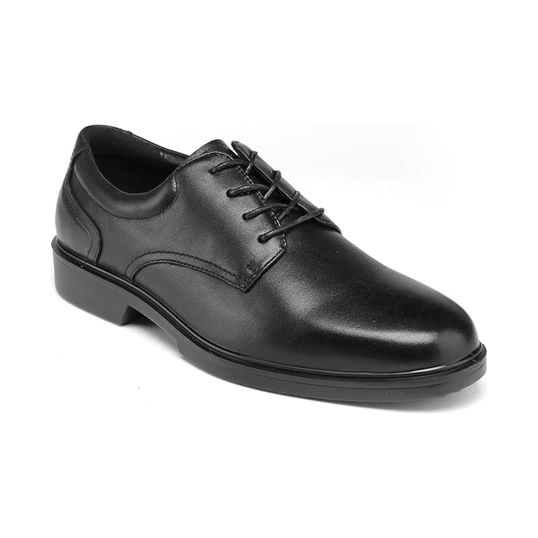 HANDMEN RV2103 black soft toe Oxford work shoe on white background, toe facing right