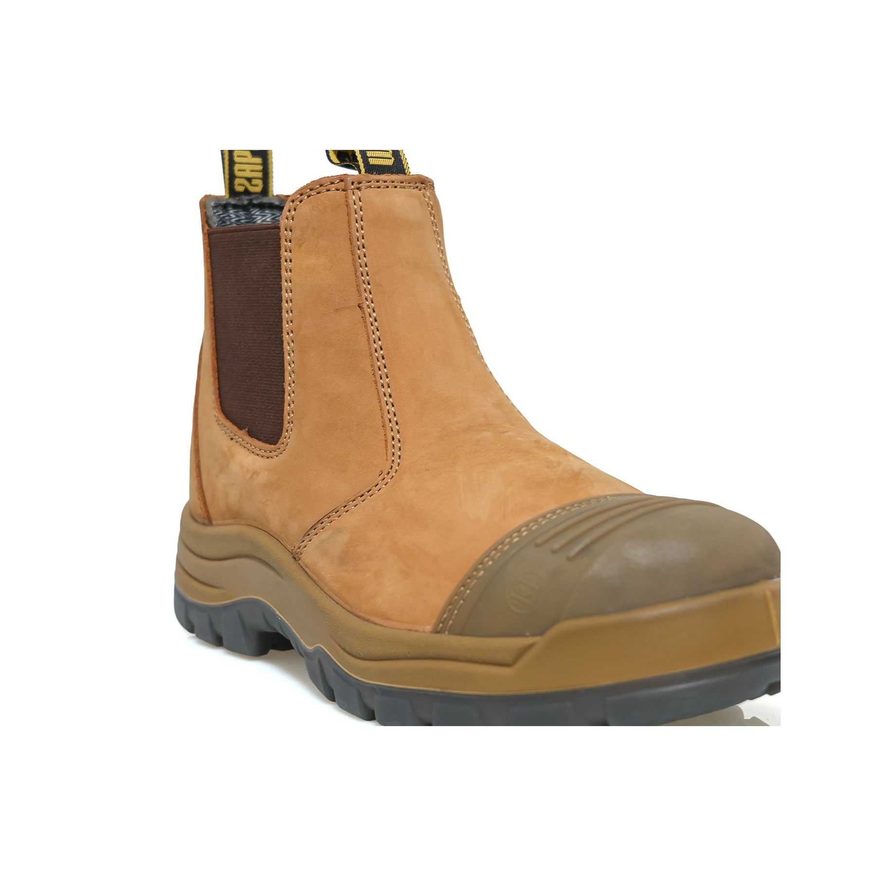 HANDMEN TAN822 wheat fiberglass composite toe Chelsea work boot front quarter close view
