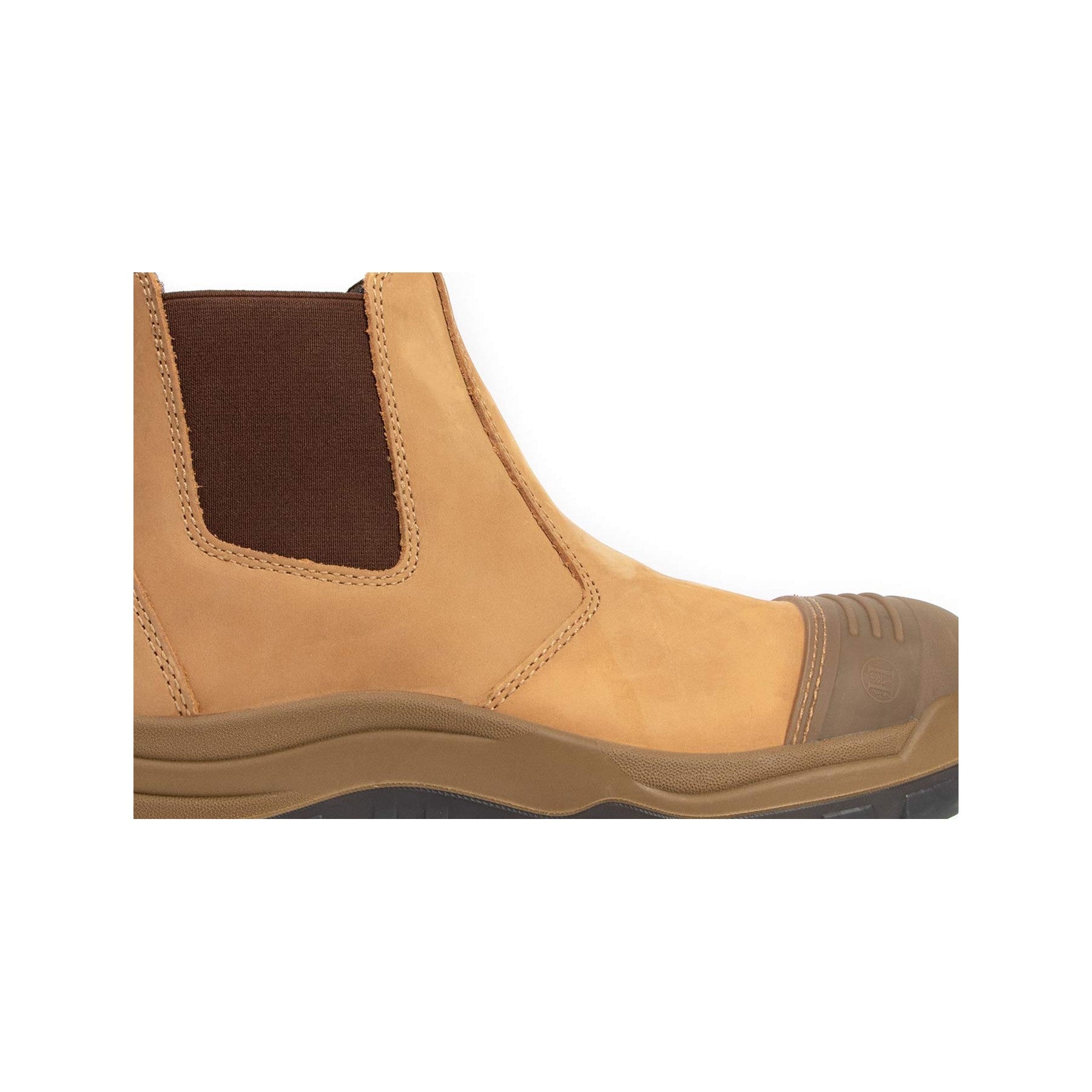 HANDMEN TAN822 wheat fiberglass composite toe Chelsea work boot leather upper and outsole detail