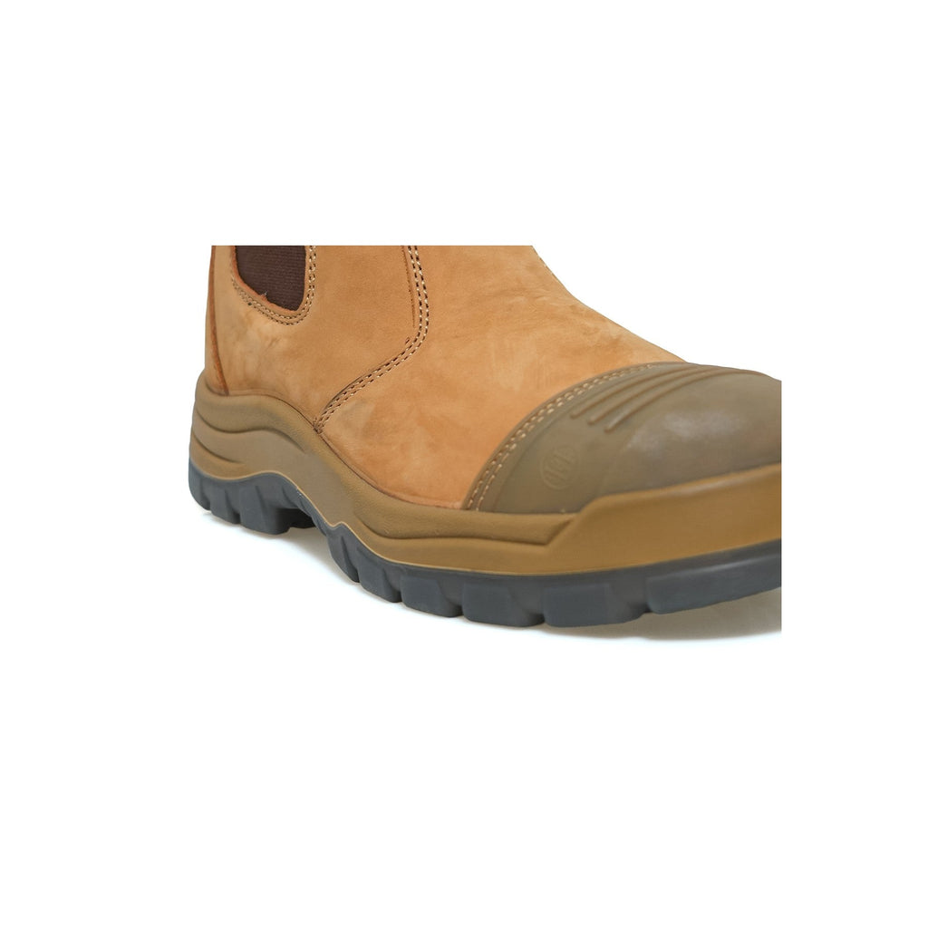 HANDMEN TAN822 wheat fiberglass composite toe Chelsea work boot toe bumper and outsole detail