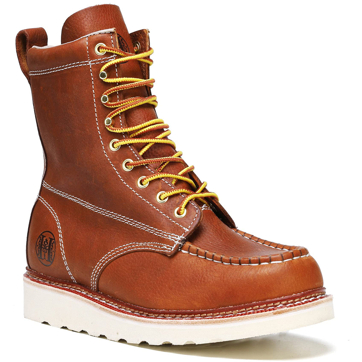 Tall tan leather work boot